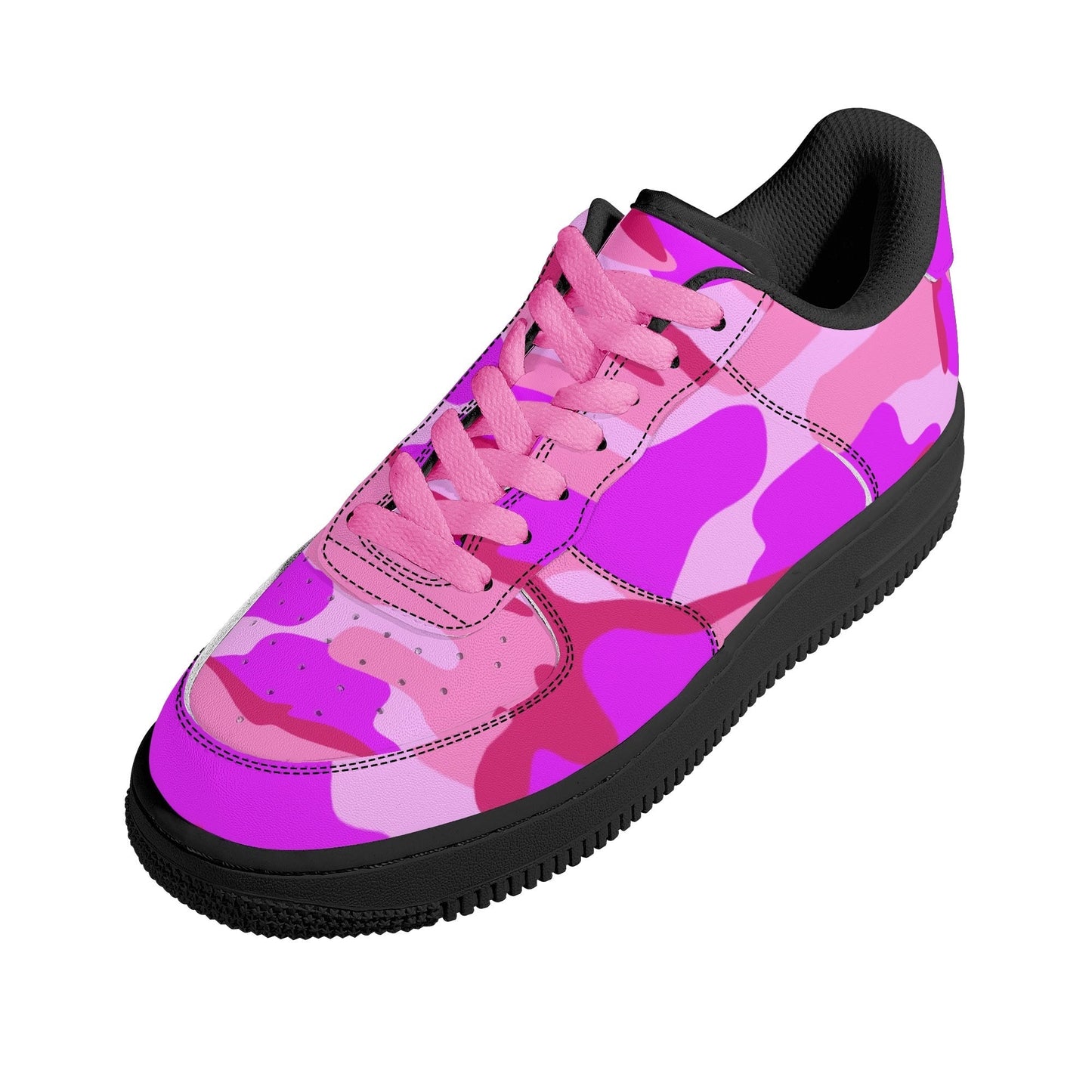 Pink Camo Womens Low Top Leather Sport Sneakers