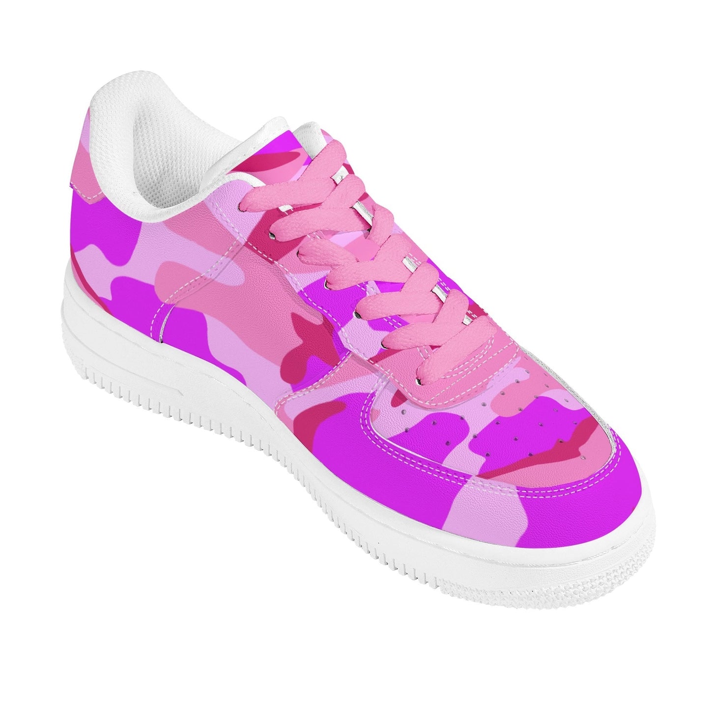 Pink Camo Womens Low Top Leather Sport Sneakers