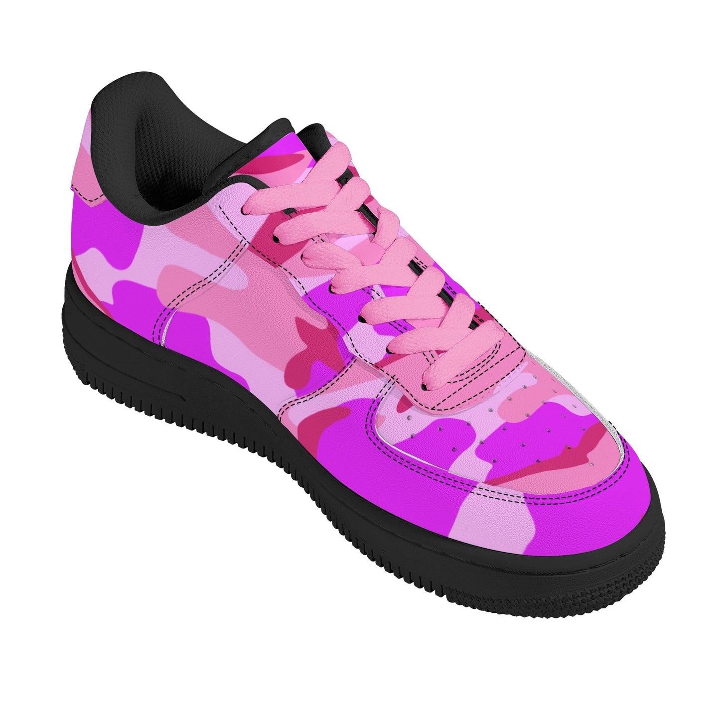 Pink Camo Womens Low Top Leather Sport Sneakers