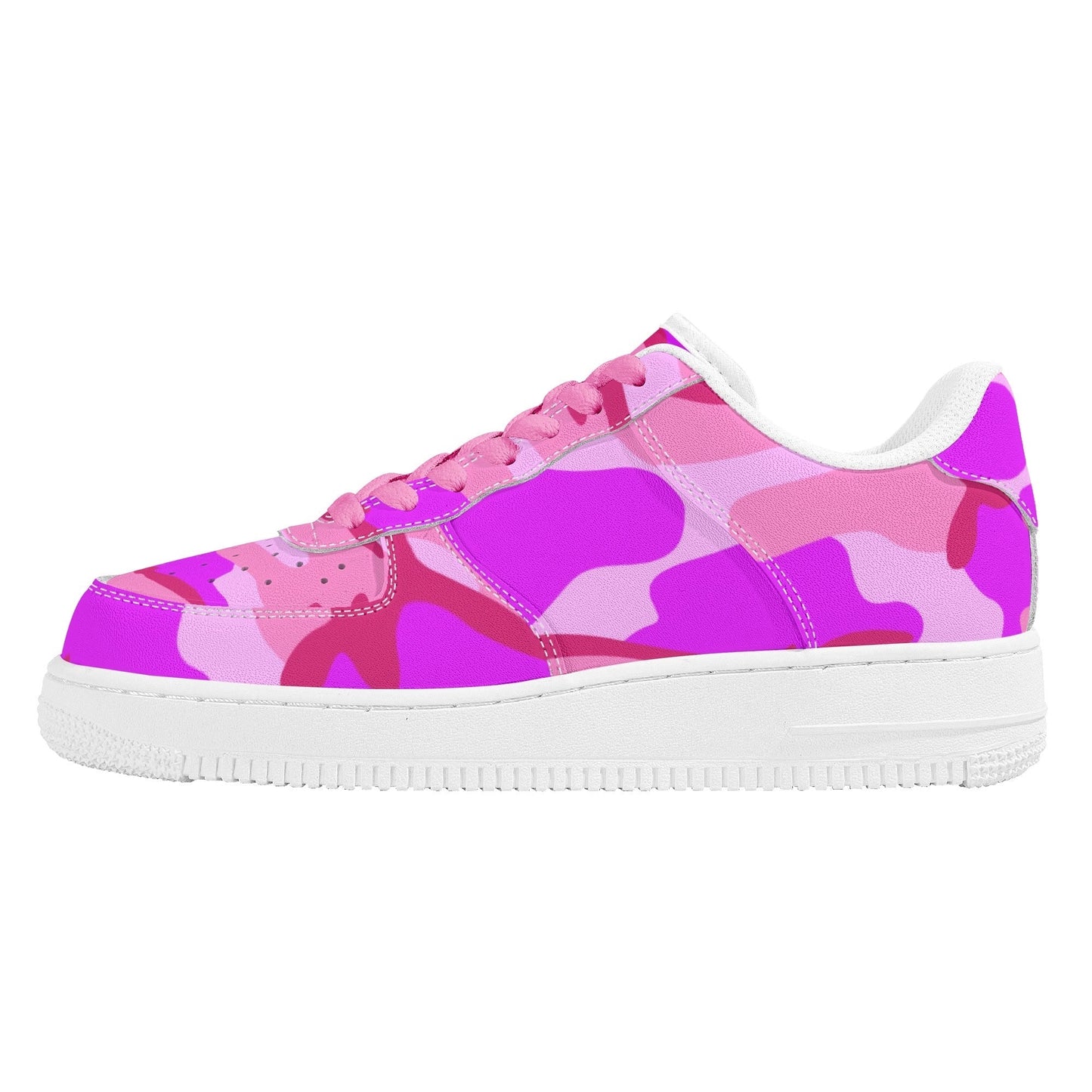 Pink Camo Womens Low Top Leather Sport Sneakers