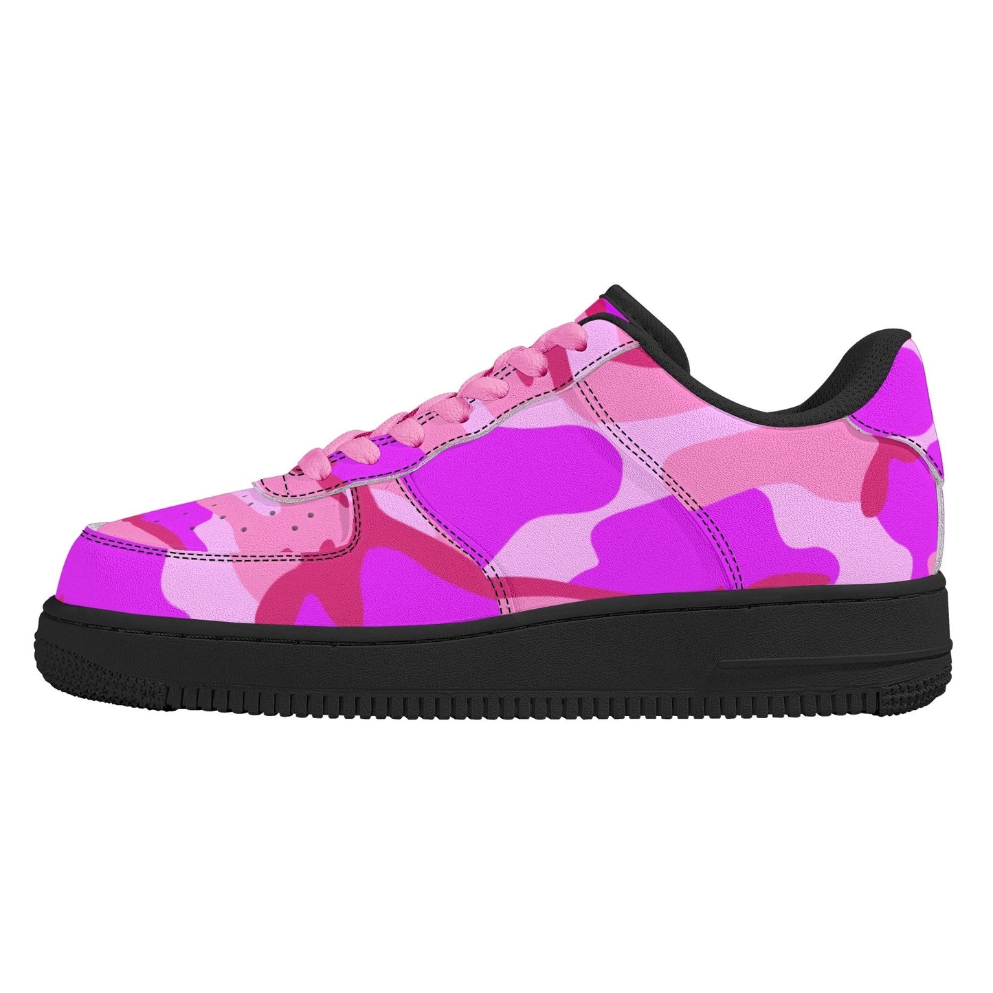 Pink Camo Womens Low Top Leather Sport Sneakers