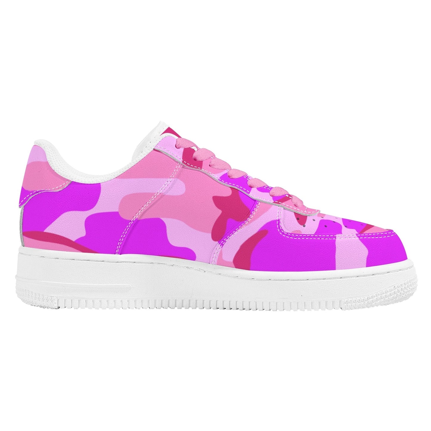 Pink Camo Womens Low Top Leather Sport Sneakers