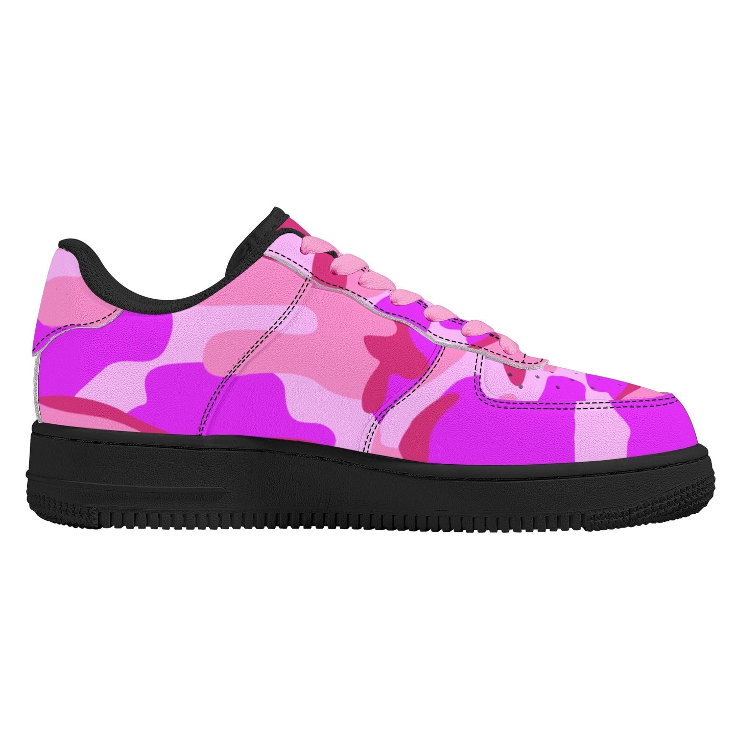 Pink Camo Womens Low Top Leather Sport Sneakers