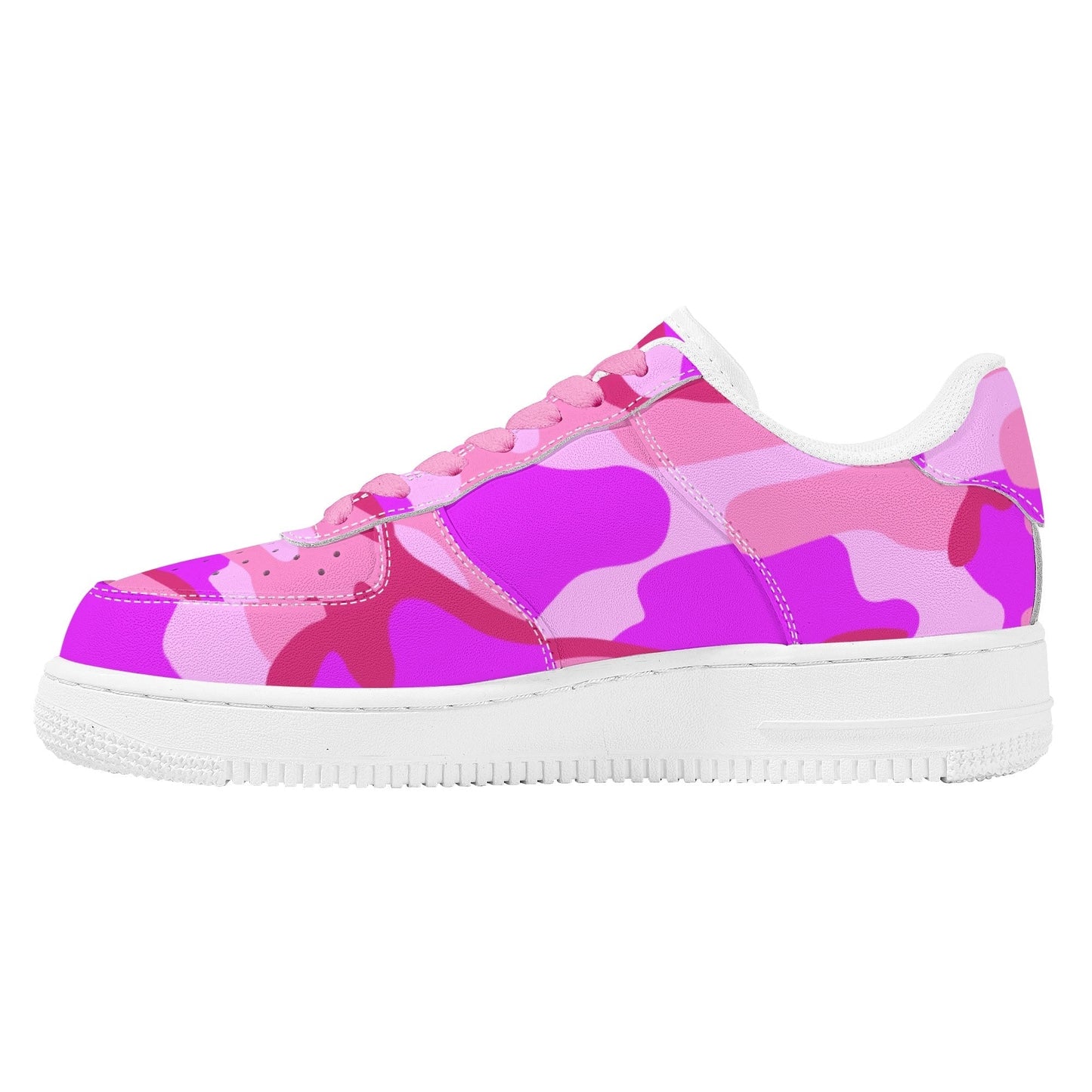 Pink Camo Womens Low Top Leather Sport Sneakers