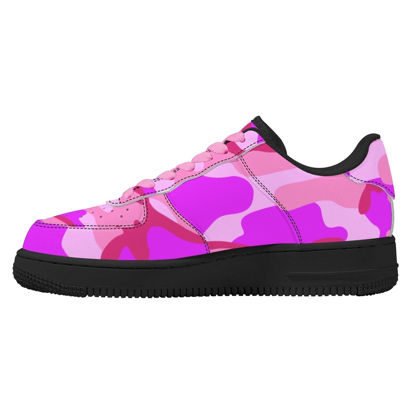 Pink Camo Womens Low Top Leather Sport Sneakers