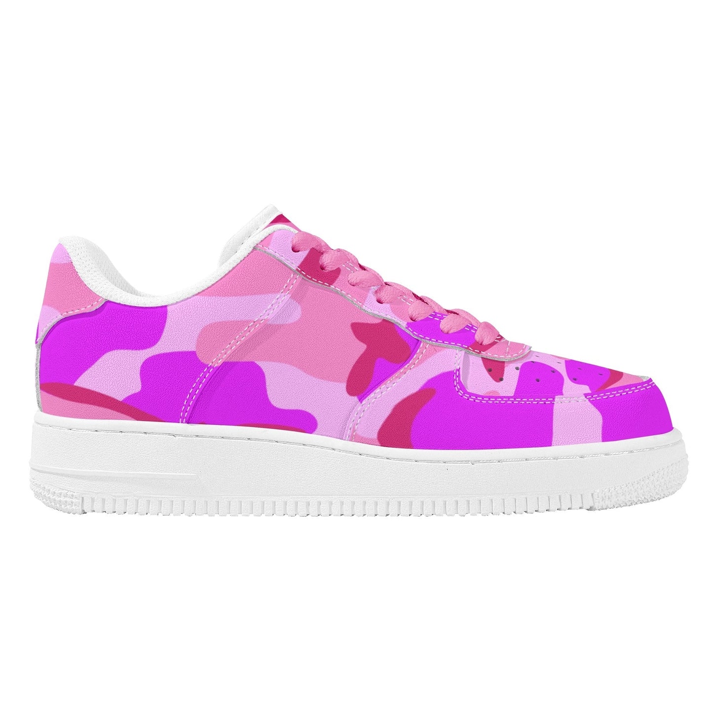 Pink Camo Womens Low Top Leather Sport Sneakers