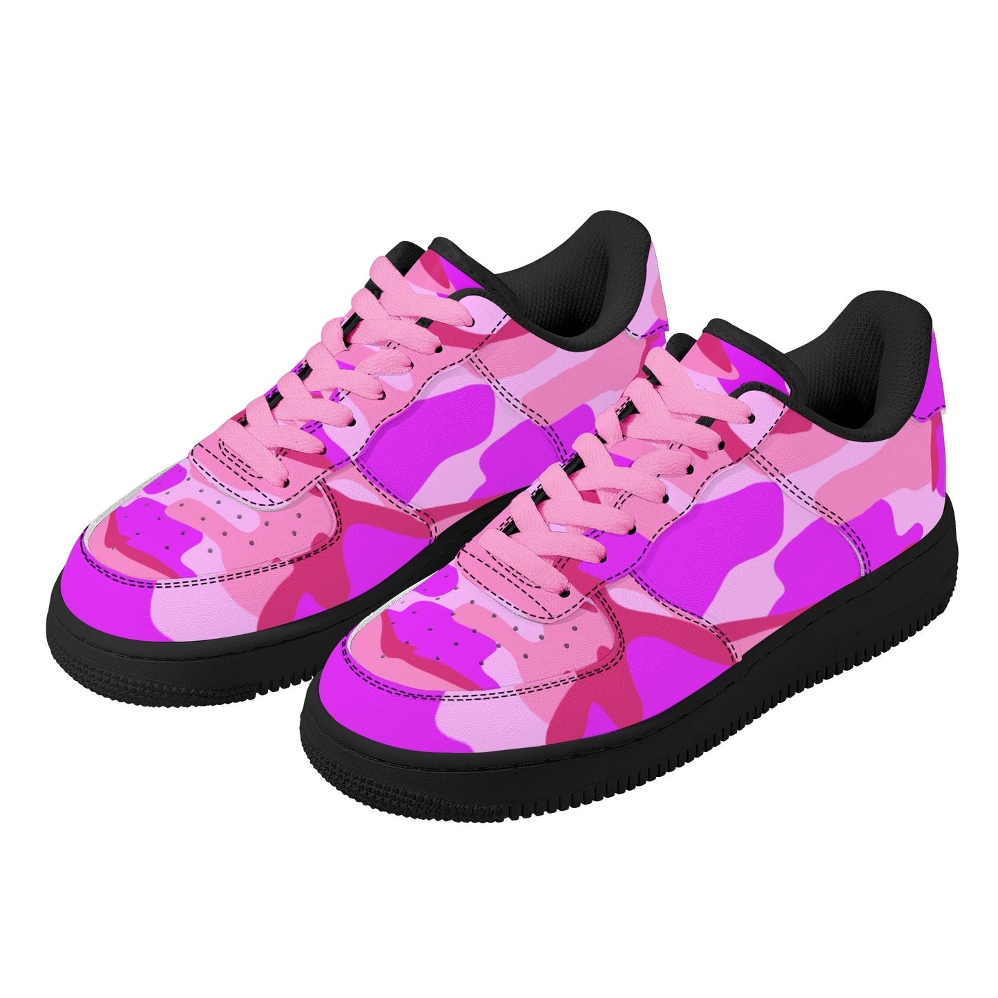 Pink Camo Womens Low Top Leather Sport Sneakers