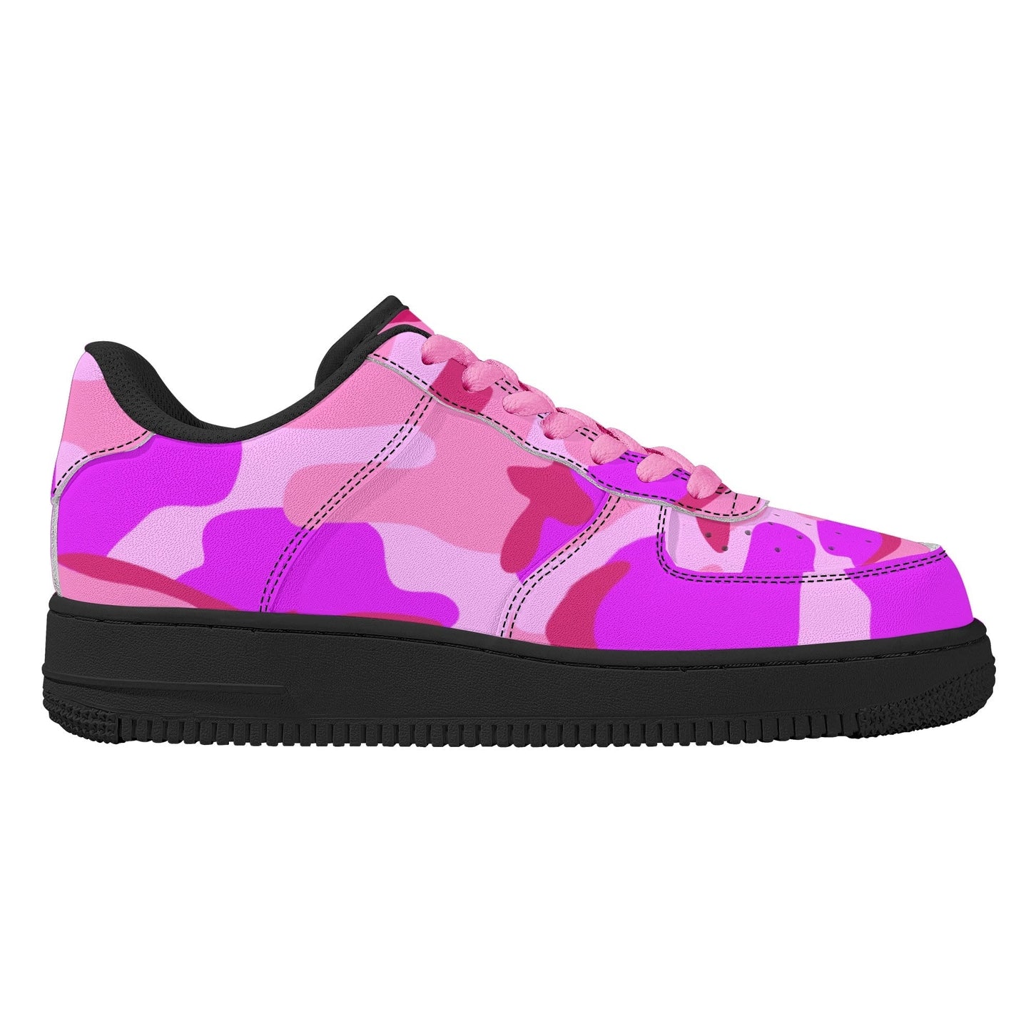 Pink Camo Womens Low Top Leather Sport Sneakers