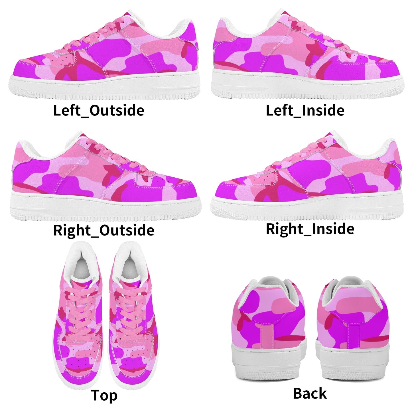 Pink Camo Womens Low Top Leather Sport Sneakers