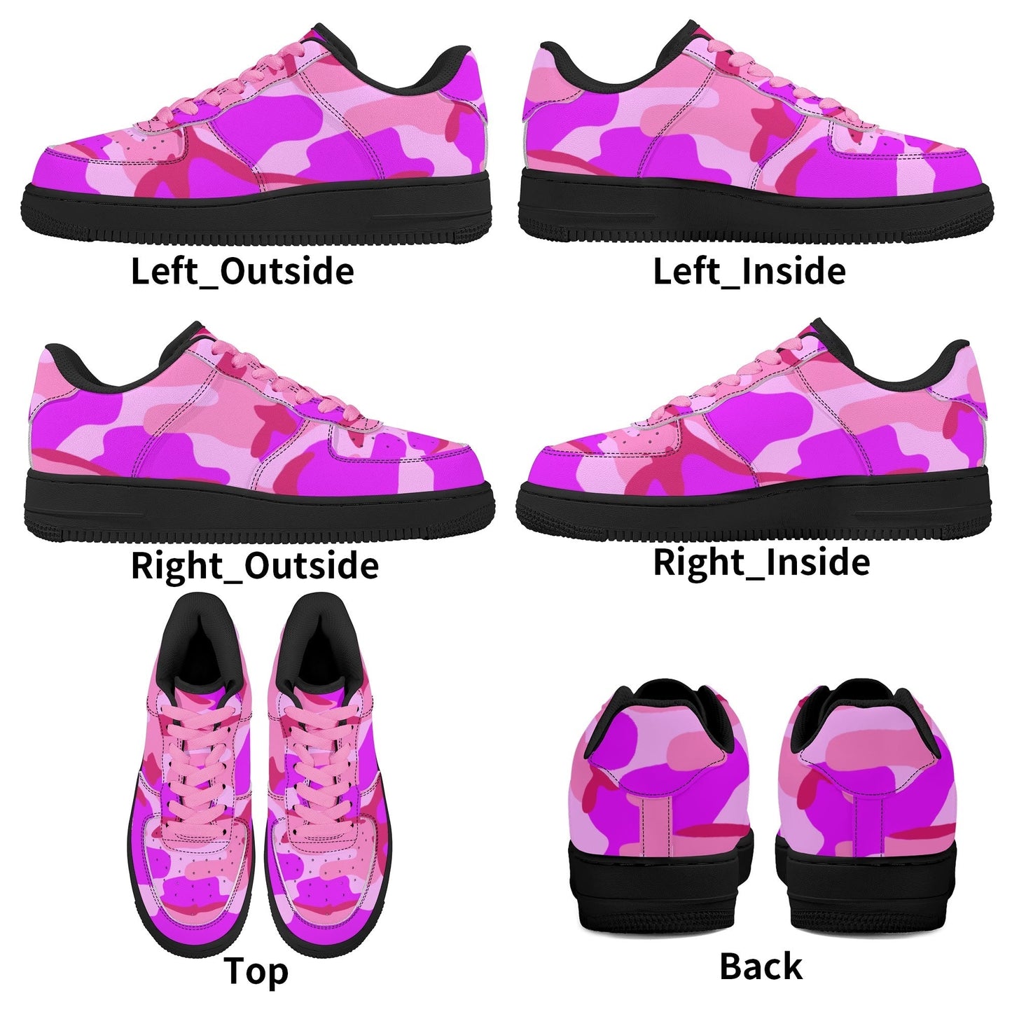 Pink Camo Womens Low Top Leather Sport Sneakers