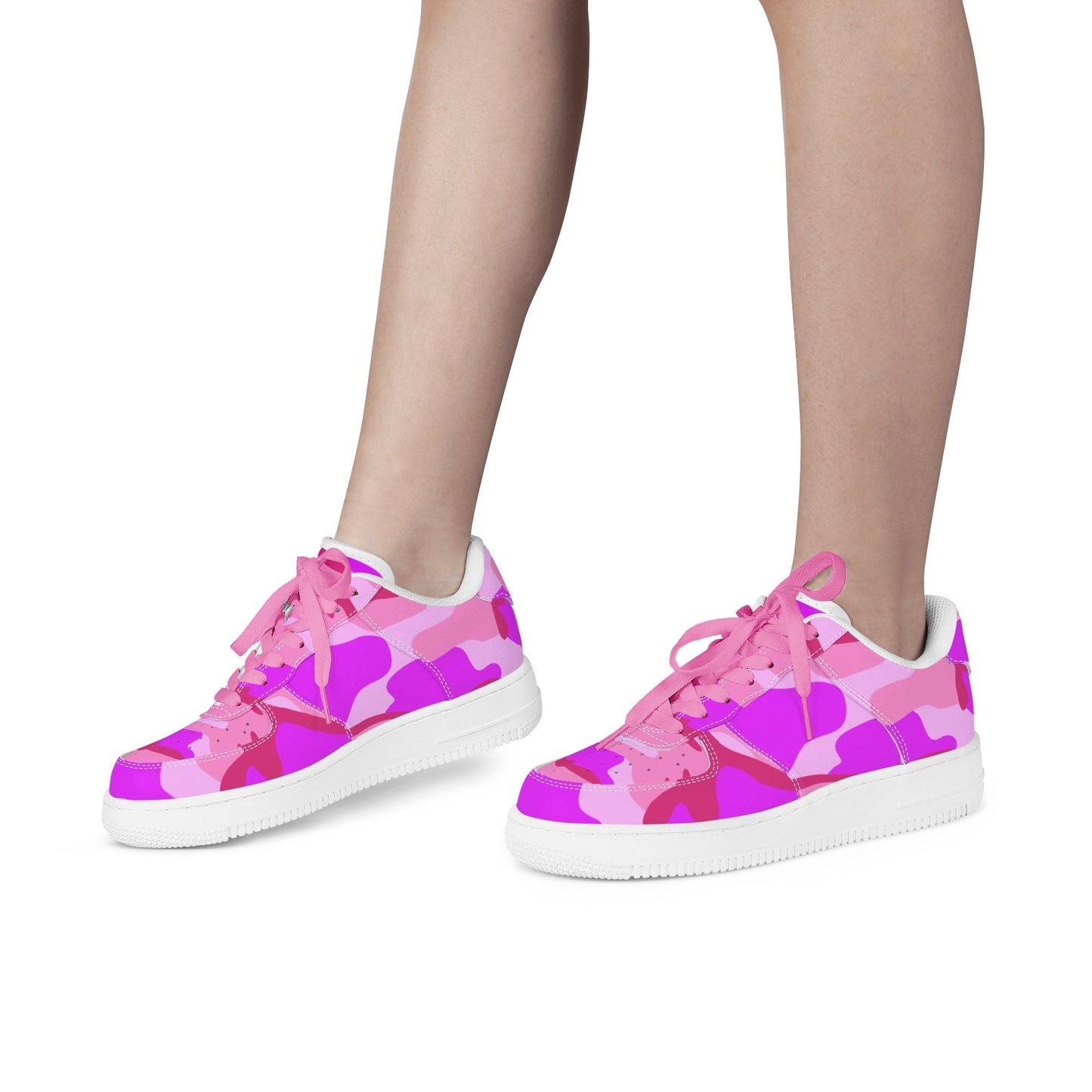 Pink Camo Womens Low Top Leather Sport Sneakers