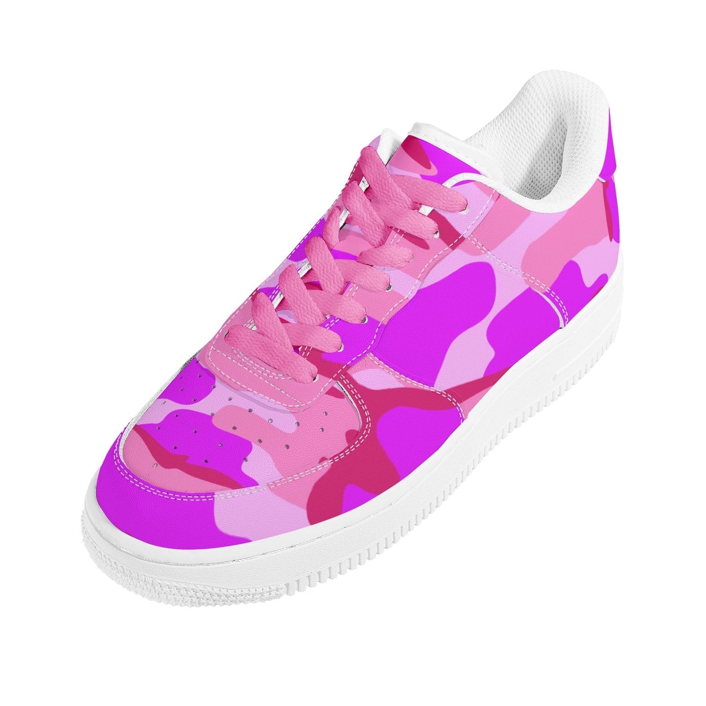 Pink Camo Womens Low Top Leather Sport Sneakers