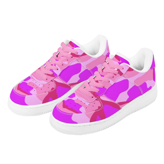 Pink Camo Womens Low Top Leather Sport Sneakers