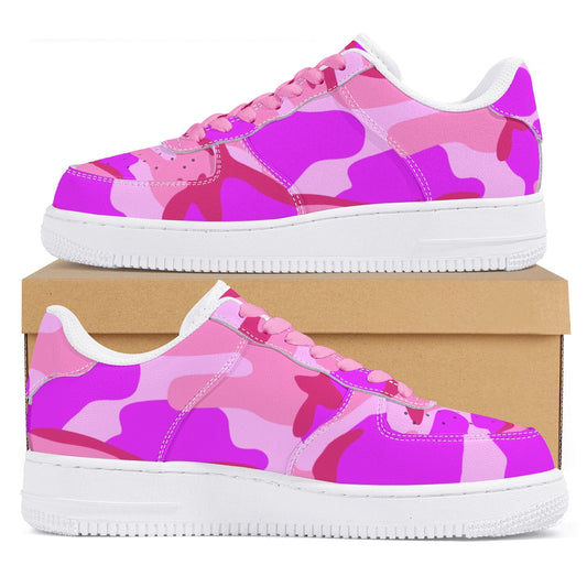 Pink Camo Womens Low Top Leather Sport Sneakers